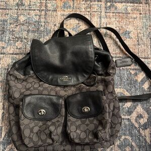 Coach Billie Black and Dark Gray Signature Backpack